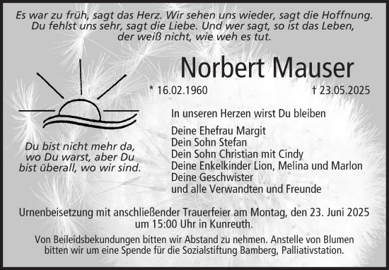Anzeige von Norbert Mauser von MGO