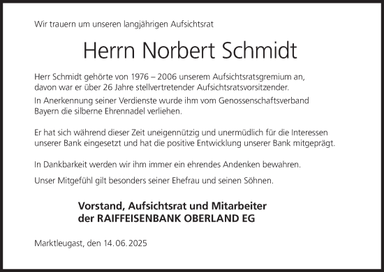 Anzeige von Norbert Schmidt von MGO