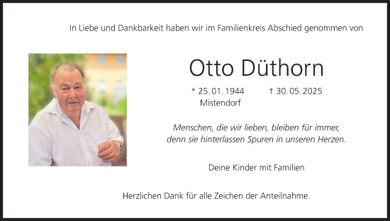 Anzeige von Otto Düthorn von MGO