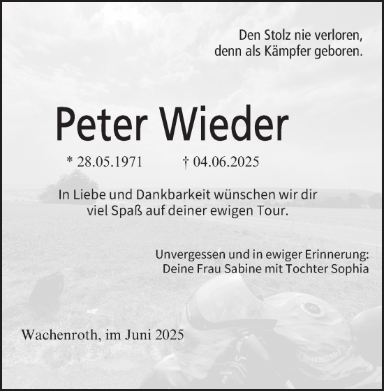 Anzeige von Peter Wieder von MGO