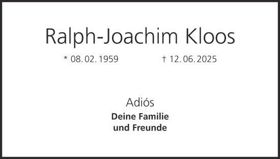 Anzeige von Ralph-Joachim Kloos von MGO