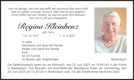 Anzeige von Regina Kleinhenz von MGO