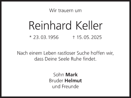 Anzeige von Reinhard Keller von MGO