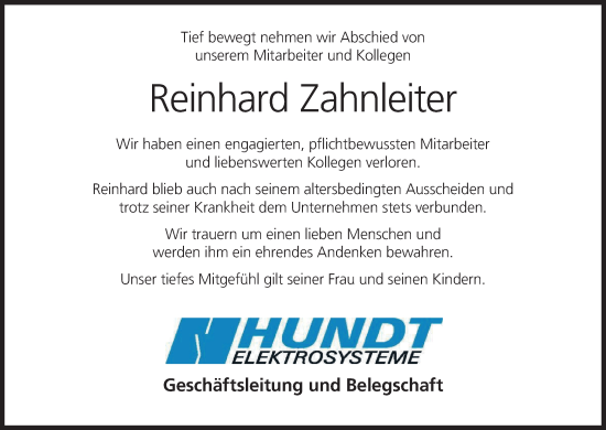 Anzeige von Reinhard Zahnleiter von MGO