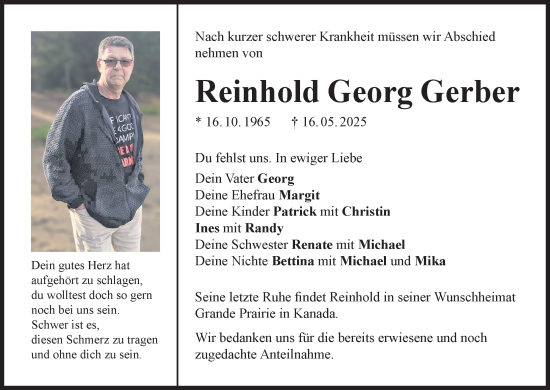 Anzeige von Reinhold Georg Gerber von MGO