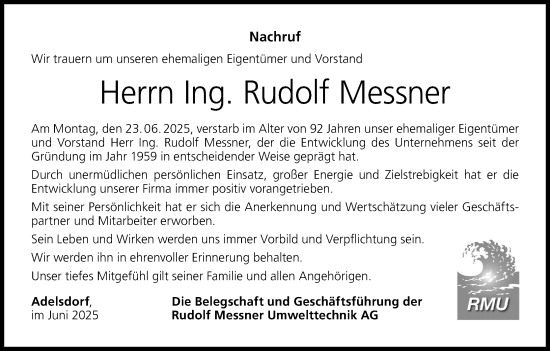 Anzeige von Rudolf Messner von MGO