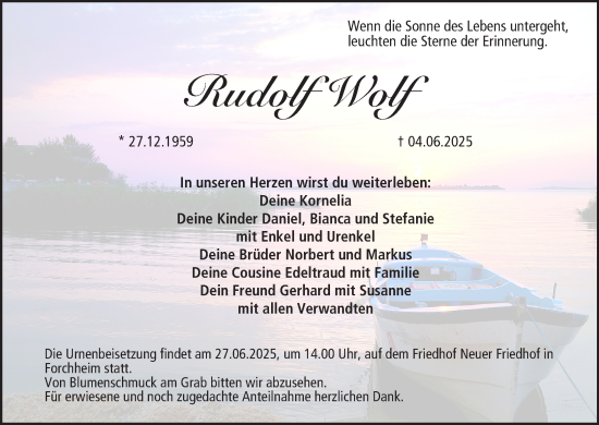 Anzeige von Rudolf Wolf von MGO