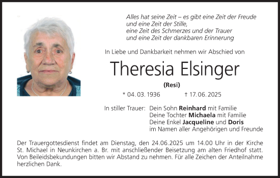 Anzeige von Theresia Elsinger von MGO