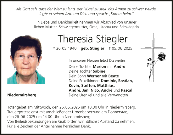 Anzeige von Theresia Stiegler von MGO