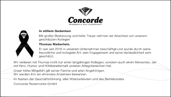 Anzeige von Thomas Nieberlein von MGO