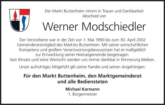 Anzeige von Werner Modschiedler von MGO