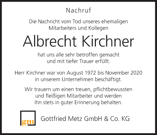 Anzeige von Albrecht Kirchner von MGO