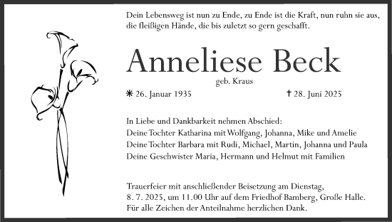 Anzeige von Anneliese Beck von MGO