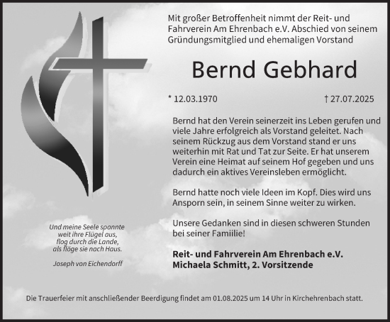 Anzeige von Bernd Gebhard von MGO