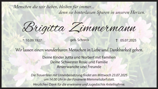 Anzeige von Brigitta Zimmermann von MGO