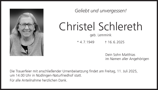 Anzeige von Christel Schlereth von MGO