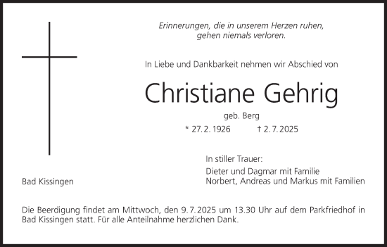Anzeige von Christiane Gehrig von MGO