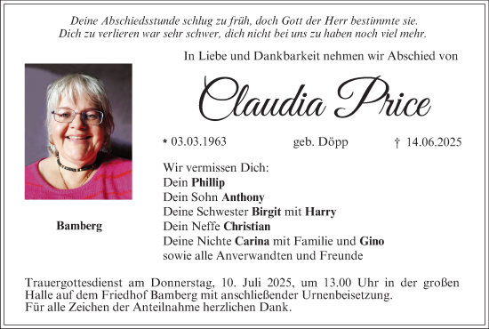 Anzeige von Claudia Price von MGO