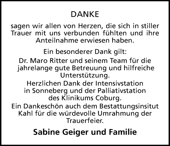 Anzeige von Danke  von MGO