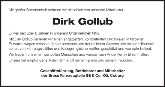 Anzeige von Dirk Gollub von MGO