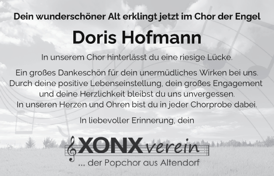 Anzeige von Doris Hofmann von MGO