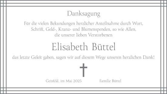 Anzeige von Elisabeth Büttel von MGO