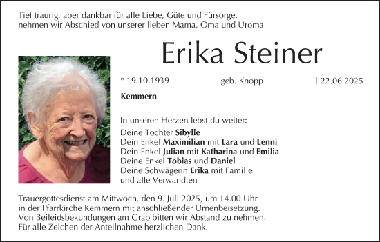 Anzeige von Erika Steiner von MGO
