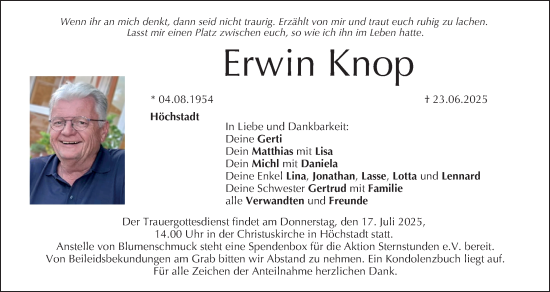 Anzeige von Erwin Knop von MGO