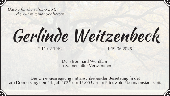 Anzeige von Gerlinde Weitzenbeck von MGO