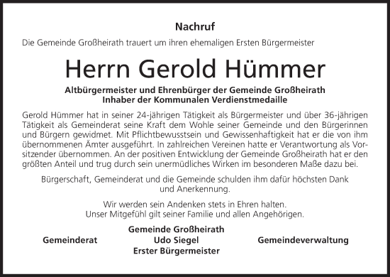 Anzeige von Gerold Hümmer von MGO