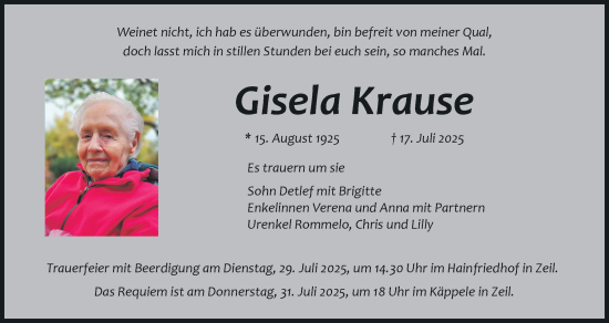 Anzeige von Gisela Krause von MGO