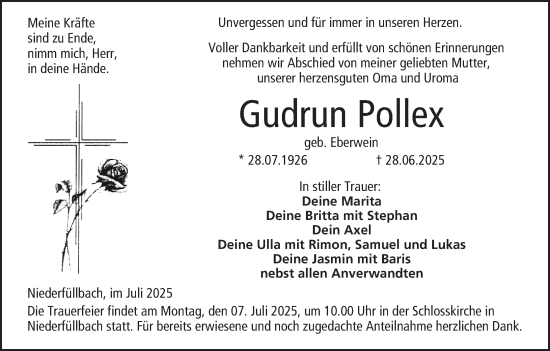 Anzeige von Gudrun Pollex von MGO