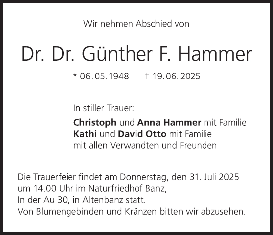 Anzeige von Günther F. Hammer von MGO