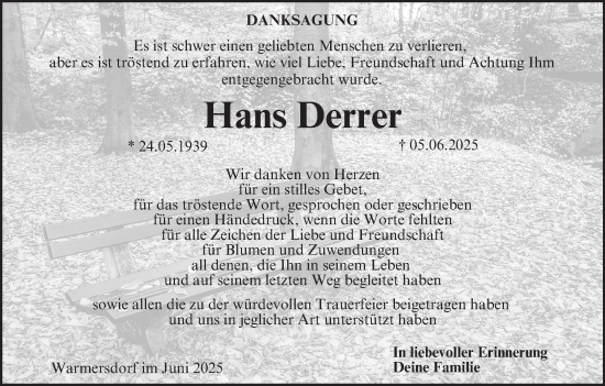 Anzeige von Hans Derrer von MGO