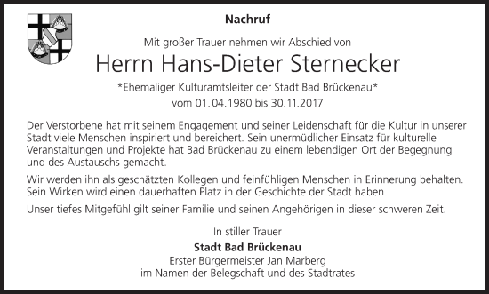 Anzeige von Hans-Dieter Sternecker von MGO
