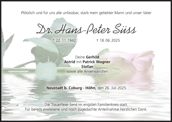 Anzeige von Hans-Peter Süss von MGO
