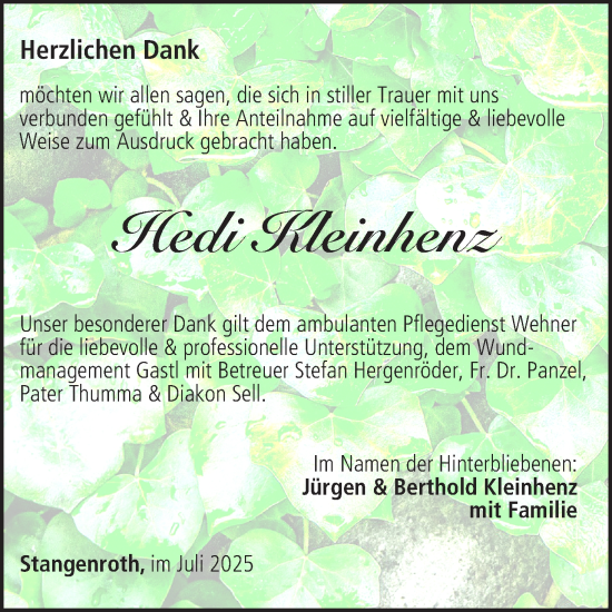 Anzeige von Hedi Kleinhenz von MGO
