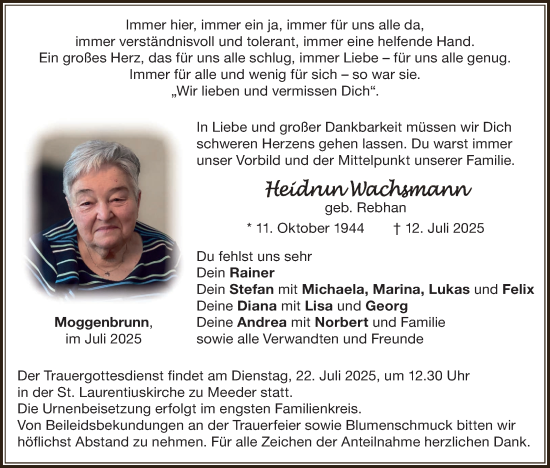 Anzeige von Heidrun Wachsmann von MGO