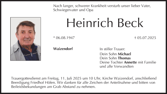 Anzeige von Heinrich Beck von MGO