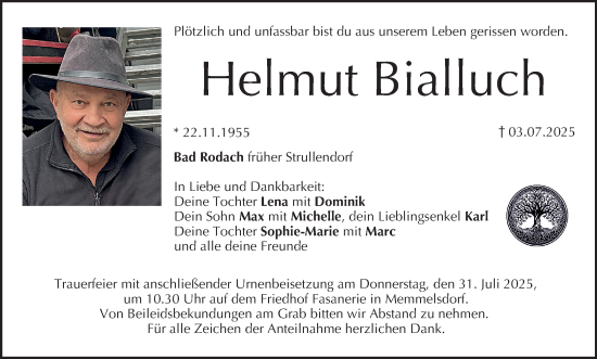 Anzeige von Helmut Bialluch von MGO