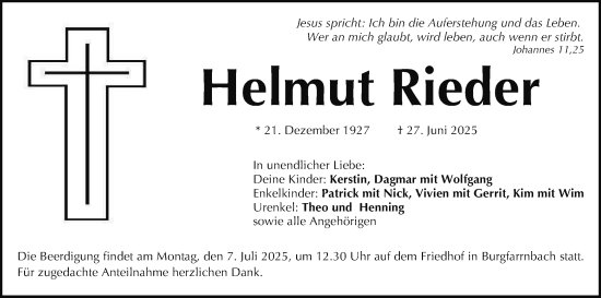Anzeige von Helmut Rieder von MGO