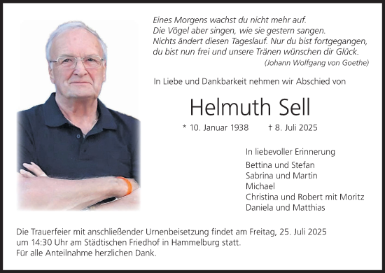 Anzeige von Helmuth Sell von MGO