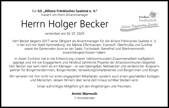 Anzeige von Holger Becker von MGO