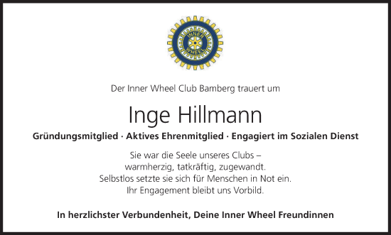 Anzeige von Inge Hillmann von MGO