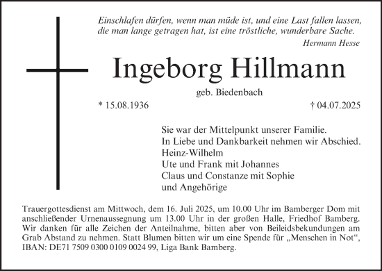 Anzeige von Ingeborg Hillmann von MGO