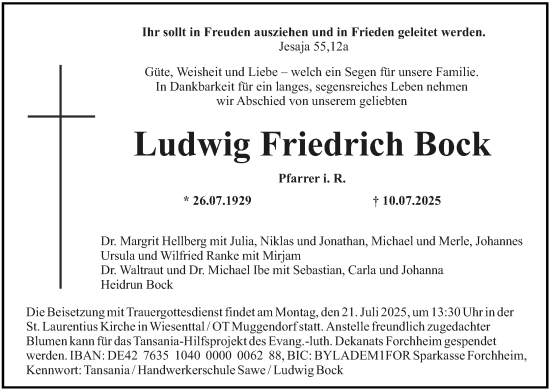 Anzeige von Ludwig Friedrich Bock von MGO