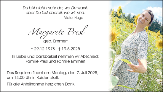 Anzeige von Margarete Presl von MGO