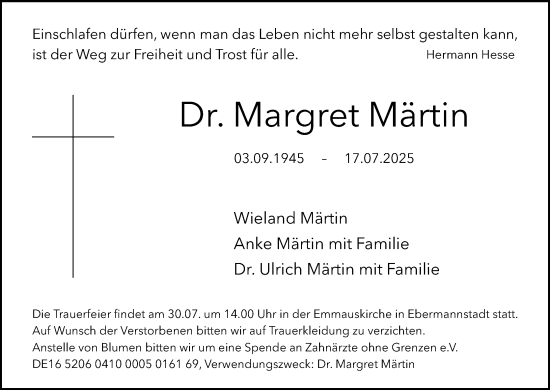 Anzeige von Margret Märtin von MGO