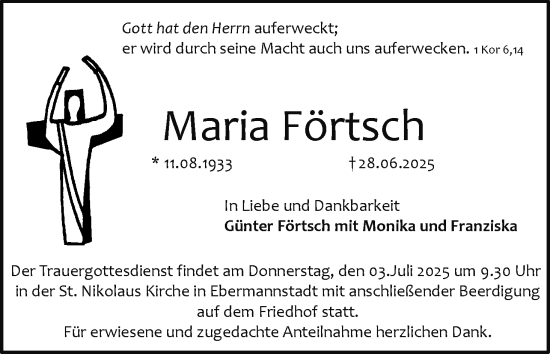 Anzeige von Maria Förtsch von MGO