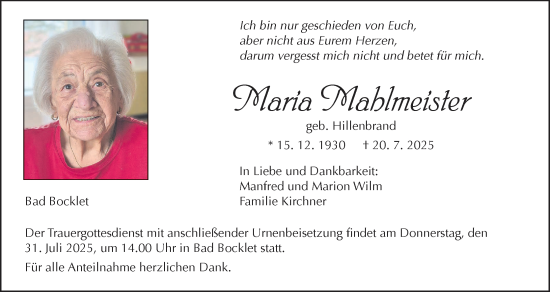 Anzeige von Maria Mahlmeister von MGO